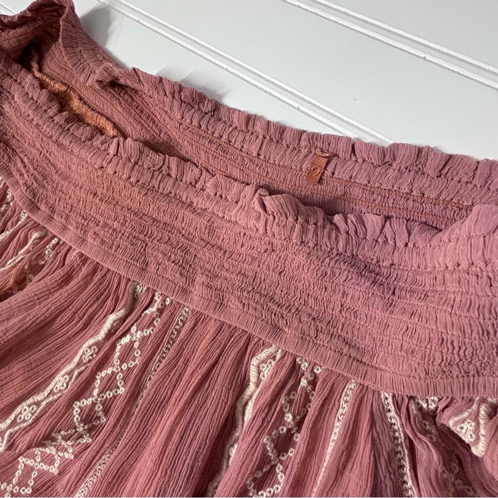 Floreat Boho Sweet Lace Peasant Embroidered Dress Dusty Rose-Peach Gauze Large - Picture 11 of 16